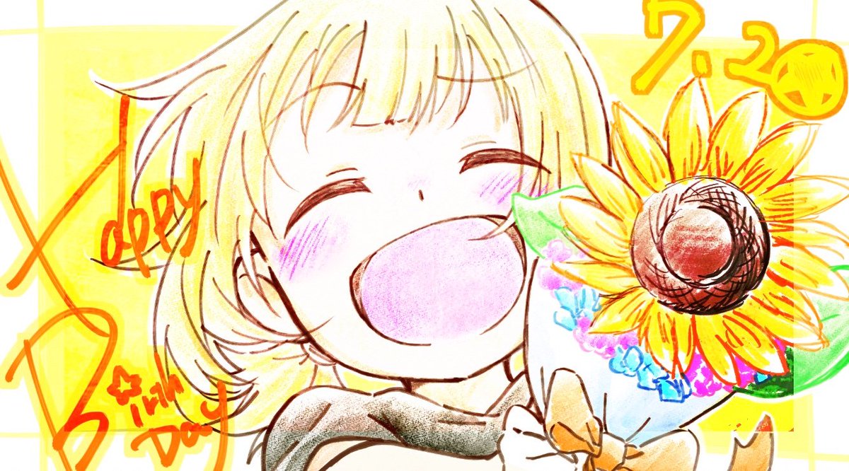 flower 1girl sunflower solo closed eyes smile blonde hair  illustration images