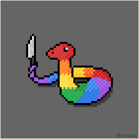 pixiedelia's tweet photo. My #RandomCharacter entry is a rainbow snake with a knife. 🐍🗡️🌈
@Pixel_Dailies #pixel_dailies #pixelart #pixelartist https://t.co/AhwenqHGNn