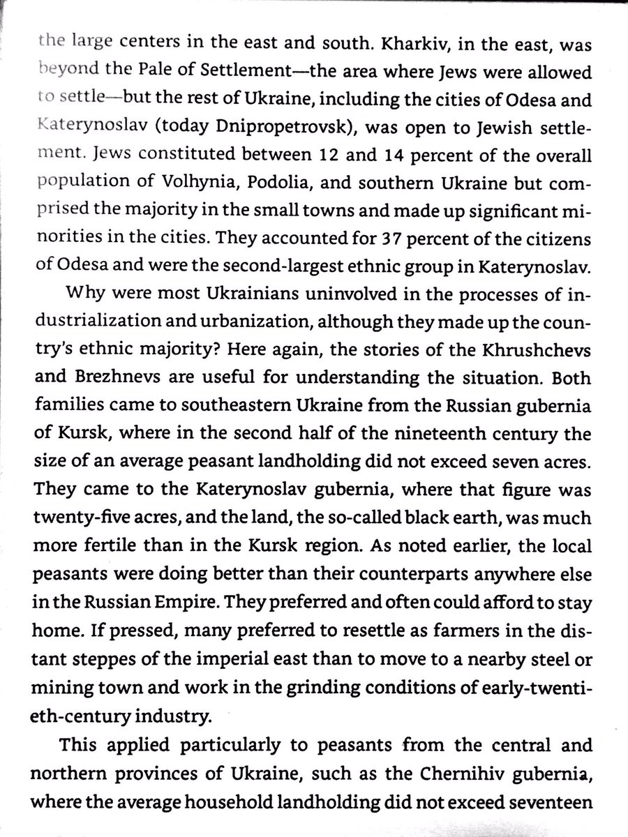 Russians formed a majority in late 19th century Ukrainian cities. Ukrainians farmers were either rich enough from the excellent soil to stay farmers, or would go to Siberia for a new farm. Russians from marginal lands would work in urban factories.