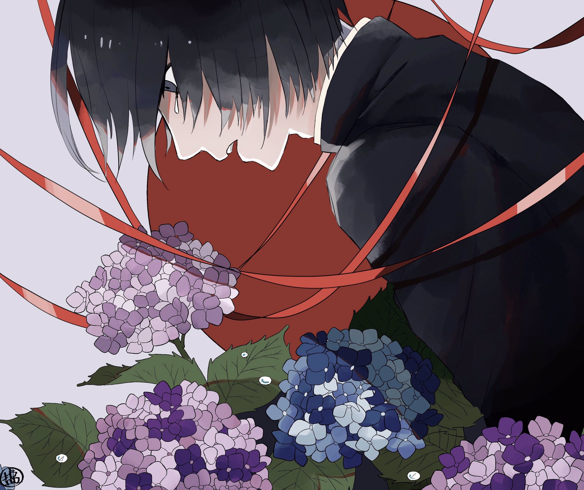 絵　ワンちゃんと紫陽花 紫陽花公園で。」 by ぴーおー｜Artmeter｜暮らしを彩るアートが