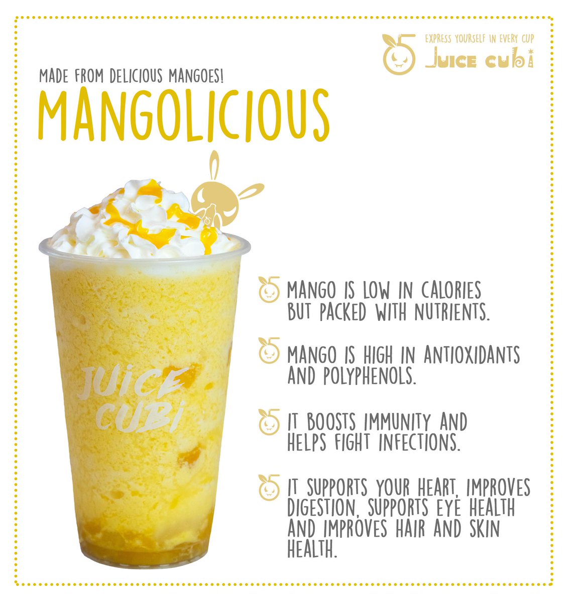 juicecubiph's tweet image. Don't you just love mango? The juicy, sweet and fabulous fruit is the favorite of many. With Mangolicious, this healthy and delicious fruit becomes more glorious with added creamy and icy texture.

#JuiceCubi #Mangolicious #ExpressYourselfinEveryCup