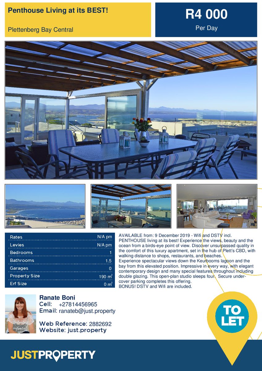 JustpropPlett's tweet photo. Penthouse Living at its BEST
#JustPropertyPlettnbergBay #RanateB #CBD
Contact Ranate for more INFO
OR
See what more we can offer
https://t.co/jJNWPspUW5 https://t.co/DCb8yowojU
