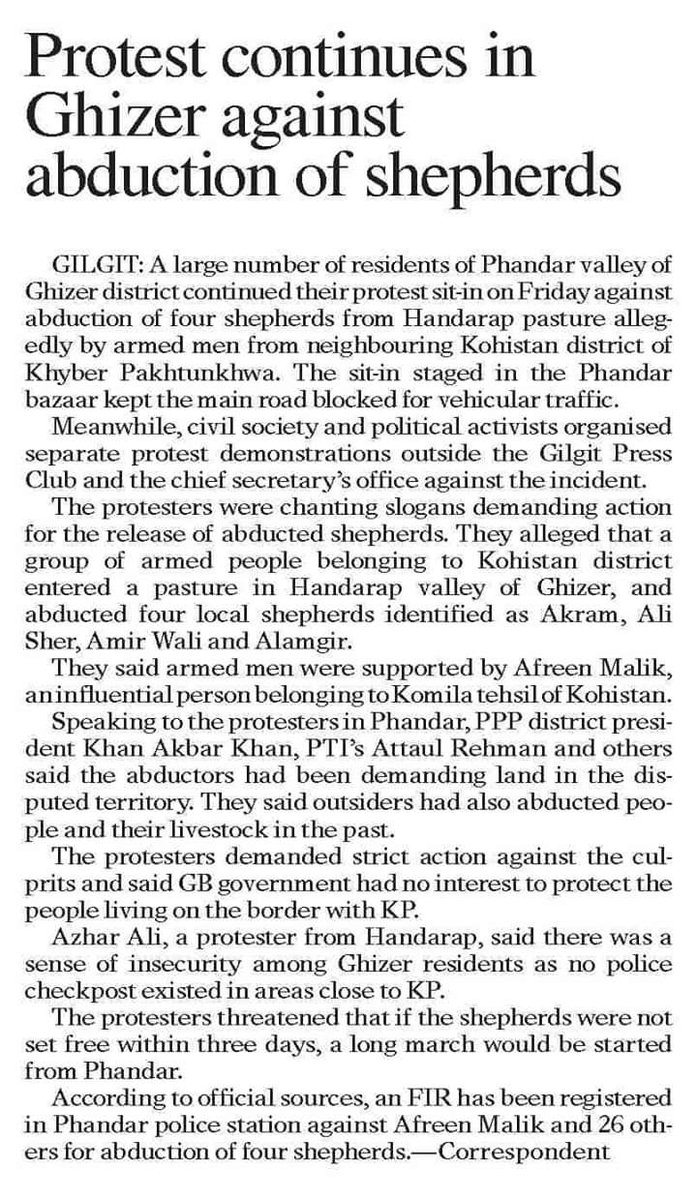 MustafaofGB's tweet photo. dawn reports on the abduction or four ppl from Handrap, GB.
@SaleemKhanSafi
#Handrap https://t.co/cscGNkLNJK