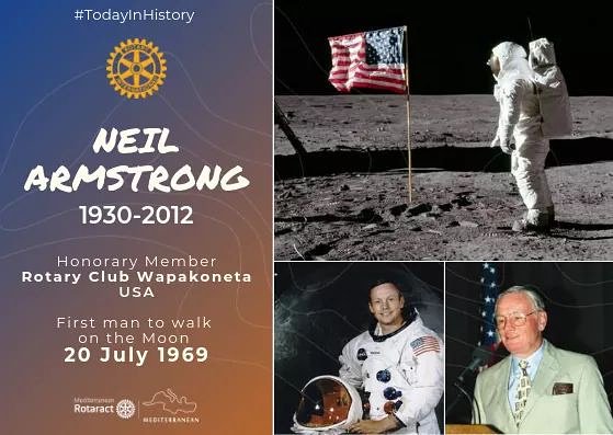 "That's one small step for man, one giant leap for mankind" #NeilArmstrong <a href="/Rotary/">Rotary International</a> #Wapakoneta #TodayInHistory #MoonMan <a href="/rotarymag/">Rotary Magazine</a> <a href="/RotaryFR/">Rotary International</a>
