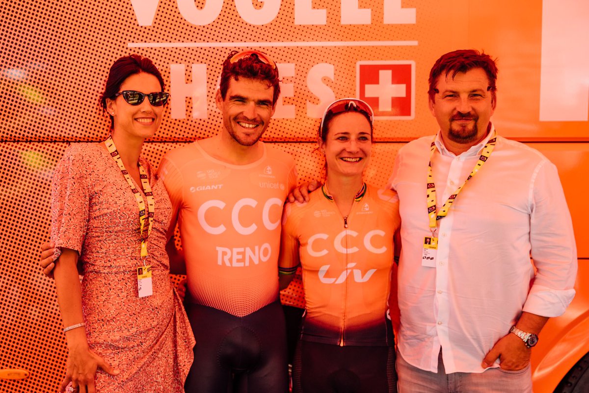 CCC President Dariusz Miłek and his partner Valeriya Musina were on site at  the #TDF2019 time trial, where we had a visit from @CCCLivTeam's  @marianne_vos. Congrats on your #LaCourse win, Marianne! #RideForMore