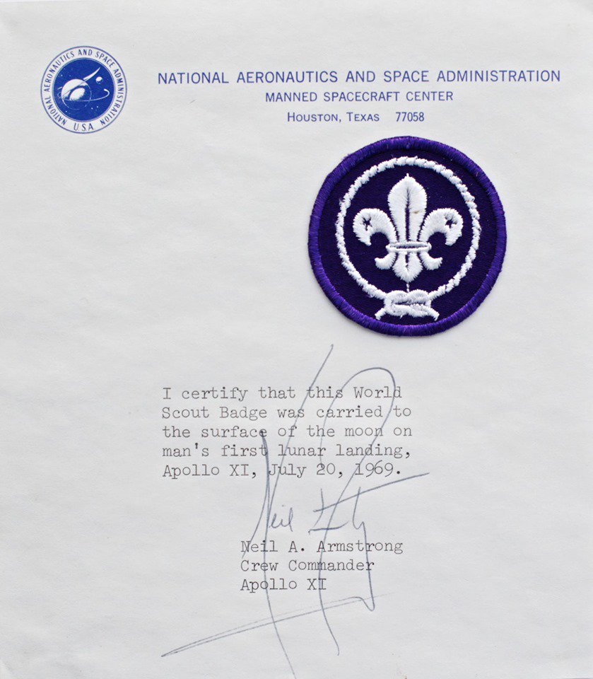 It's 50 years since Neil Armstrong took a giant leap for mankind by being the first man on the moon! An Eagle #Scout himself, Armstrong took his World Scout Badge to the moon. On the way, he sent a message to US Scouts wishing them a good time ... #ScoutJamboree | @WorldScouting