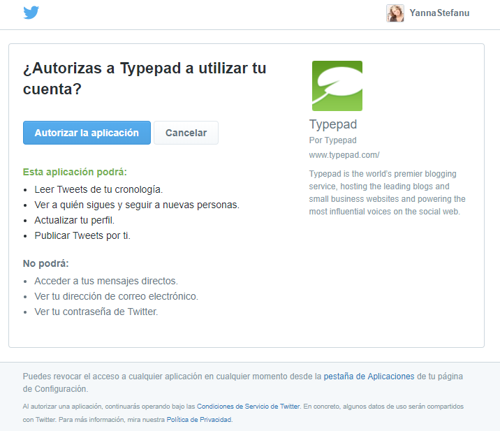 YannaStefanu's tweet photo. lees un artículo en un blog, lo quieres retwitear y te ofrece hacerlo mediante Typepad ¡SORPRESA! te lees sus condiciones y te piden permiso ¡HASTA PARA PUBLICAR EN TU TWITTER POR TÍ! https://t.co/sLoGousa9E