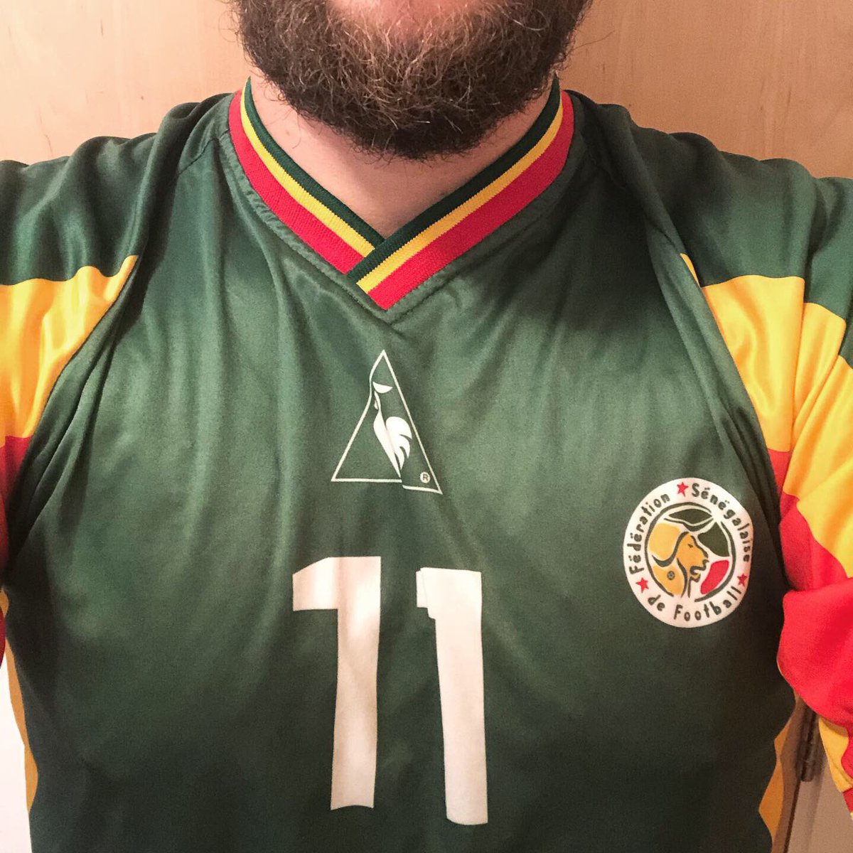  @FootballSenegal Away kit, 2002 World CupI’m not sure they deserved to win, but  #Senegal were definitely the most exciting side last night.Here’s a recent charity shop find, an unofficial replica from Senegal’s legendary 2002 WC squad who defeated France in the opening game