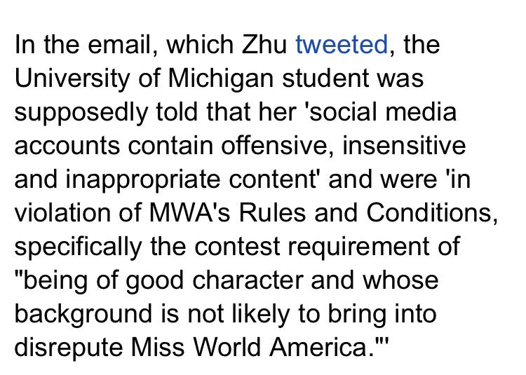 chachaspillane's tweet photo. @Joy_Villa No Ms. Villa, #MissMichigan was stripped of her title bc she was in clear violation of MWA’s Rules and Conditions. If you’re going to tell the story tell the entire story. #RulesMatter https://t.co/7FeO4Z1jwU
