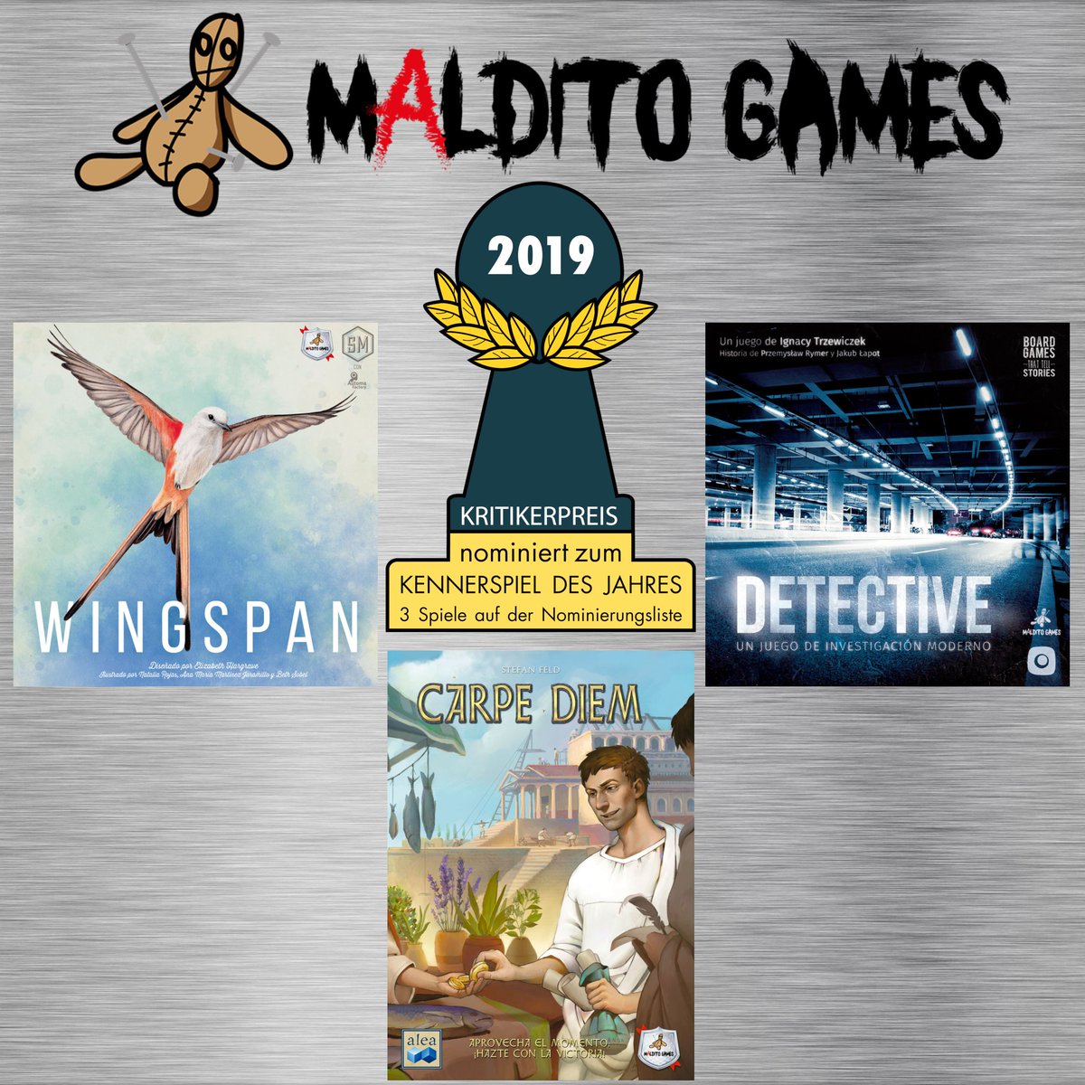 #SORTEO para celebrar el #KennerspieldeJahres2019 <a href="/SpieldesJahres/">Spiel des Jahres</a> 

Para participar:
🔃Hacer RT
🏃‍♀️🏃‍♂️Seguir a <a href="/MalditoGamesES/">Maldito Games</a>
✅Escoger el ganador

Entre los que acierten el ganador del #KennerspieldeJahres2019 sortearemos uno de los tres nominados, a escoger. Solo para España