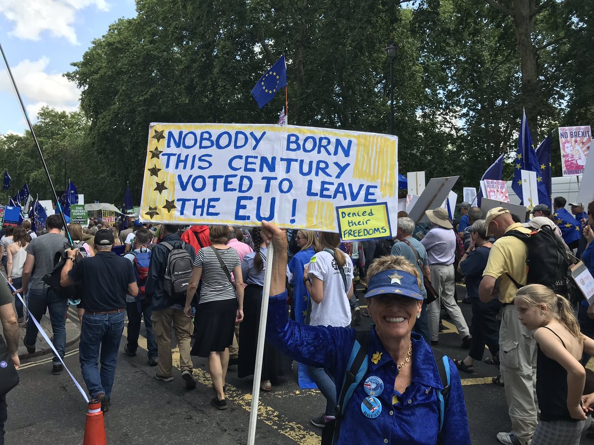 Sheardyweirdy's tweet photo. Great placard at today's #MarchForChange. Remember no one born this century voted to leave the EU! #PeoplesVote #StopBrexitSaveBritain https://t.co/K2W5oE39fR