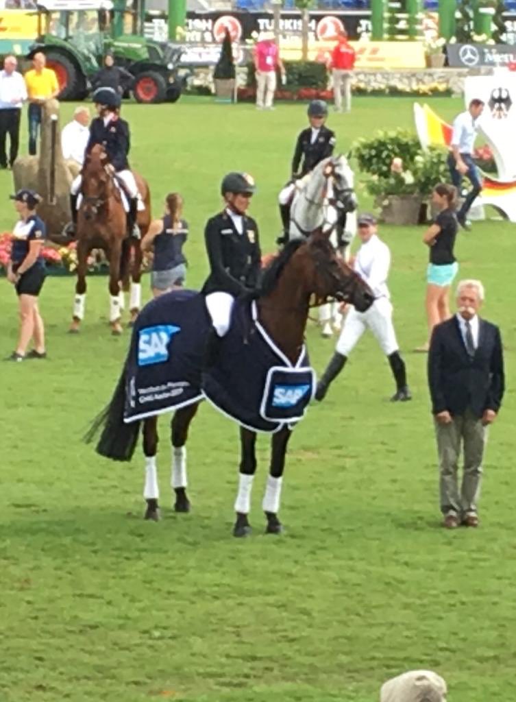 bjoernganzhorn's tweet photo. Congratulations to our fantastic @SAP ambassador @Ingrid_Klimke for winning the @CHIO_Aachen #SAPCup together with #SAPSuperBobby. Ingrid is now the first Eventing rider to win CHIO Aachen three times 🏆🏆🏆 So proud! #thebestrun https://t.co/Zx0Stw2lhz