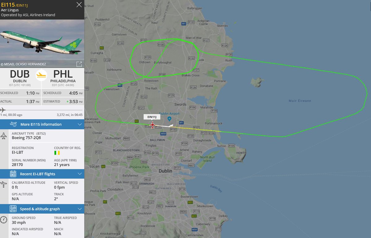 Michaelkelly707's tweet photo. Todays #AerLingus flight #EI115 from Dublin to Philadelphia has returned to Dublin and landed safely just now https://t.co/8N9s9yWEz7