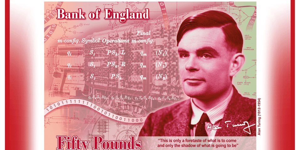 SteveChalke's tweet photo. At last Alan Turing - a gay man - dispised &amp; punished for his sexuality is being honoured for his groundbreaking &amp; life saving work, by way of the new £50 note.
Though too little, too late for him, let it be a symbol of our commitment to honour &amp; celebrate today’s LGBT community. https://t.co/2UHIvMbtsc