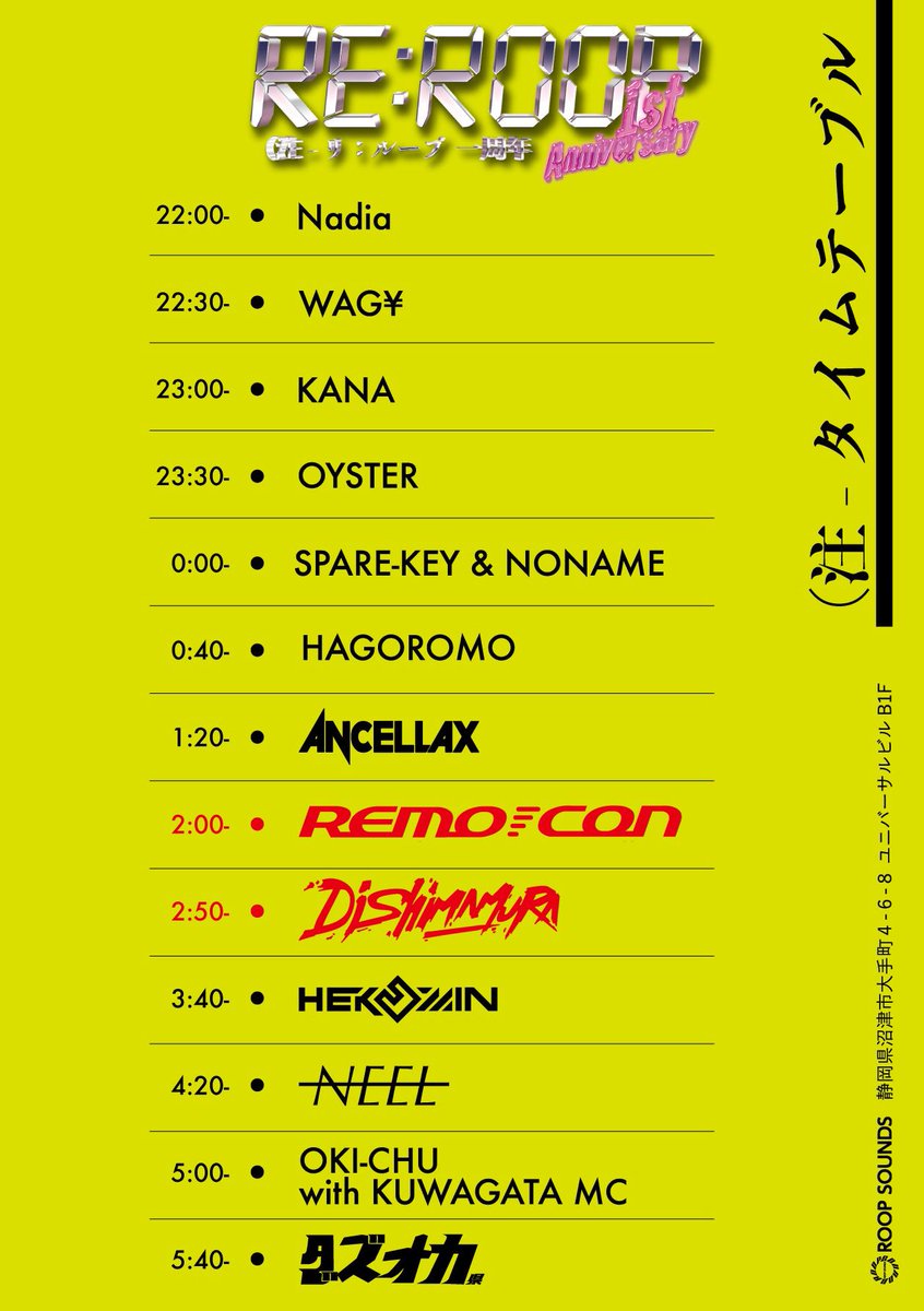DJ_sparekey's tweet photo. 今夜は！！！
RE:ROOP 1st anniversary

待ちに待った日がついに来ました！！

SP GUEST
@REMOccCON さん
@djshimamura さん

今日はたくさん乾杯して盛り上がりましょう🥂🥂

#reroop https://t.co/z0FATpDgHH