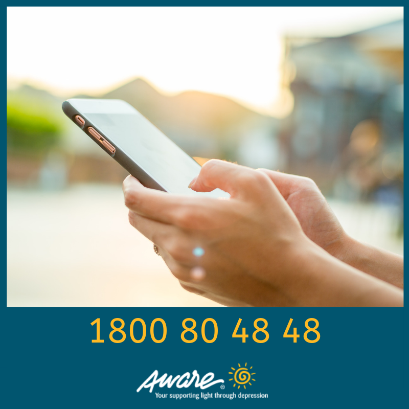 Aware's tweet photo. If you are experiencing a low mood or are concerned about someone who is, our trained volunteers are ready to hear from you. Aware's Freephone Support Line is available 7 days, 10am-10pm on 1800 80 48 48. https://t.co/7FeH2gTggJ