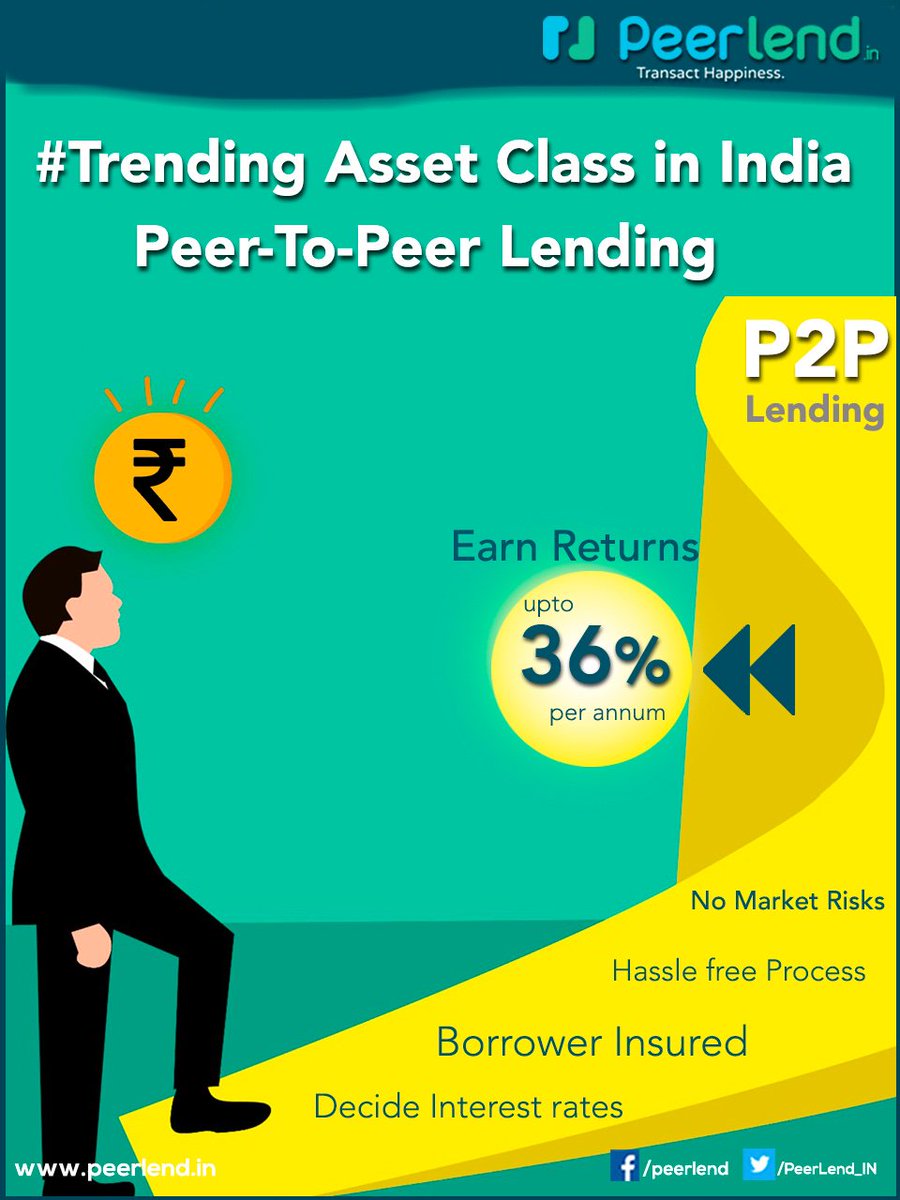 PeerLend_IN's tweet photo. Visit https://t.co/XtCKfPCVdH and register as lender now! Earn returns upto 36% per annum
#NewAssetClass #P2PLoans #BetterReturns #LesserRisk #NoMarketDependency #LendToTheNeedy #P2PLending #P2PIndia #1P2P #OnlineLending #POFinancing #NBFC #P2P #RBI #Trending #TransactHappiness https://t.co/KZFOpi8fPh