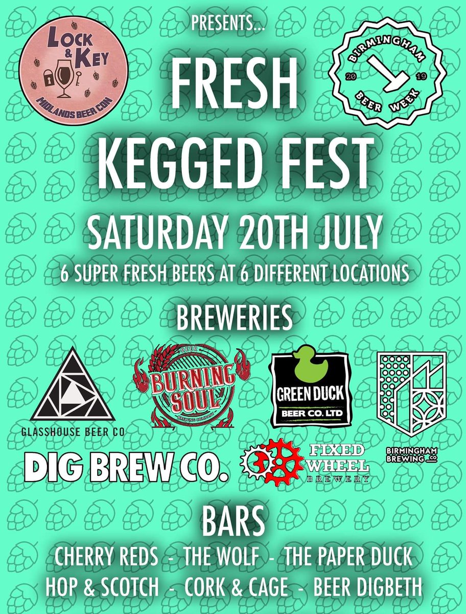 lockkeybeercon's tweet photo. Fresh Kegged Fest is happening today! 6 ultra fresh beers at 6 bars around Birmingham. Head to the @BirmBeerWeek website for more info! https://t.co/Lt6yvxUuvd #BrumBW19 https://t.co/mmp23zJL41