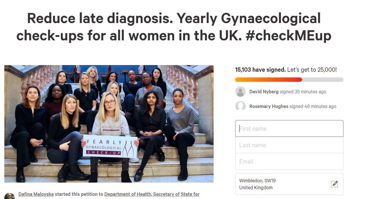 The first step in detection of all gynecologic cancers is a basic gynecologic exam.  Please join me in supporting #checkMeUp which simply asks that annual exams be available for all women.  Fight for earlier cancer detection and regular basic exams. Please retweet