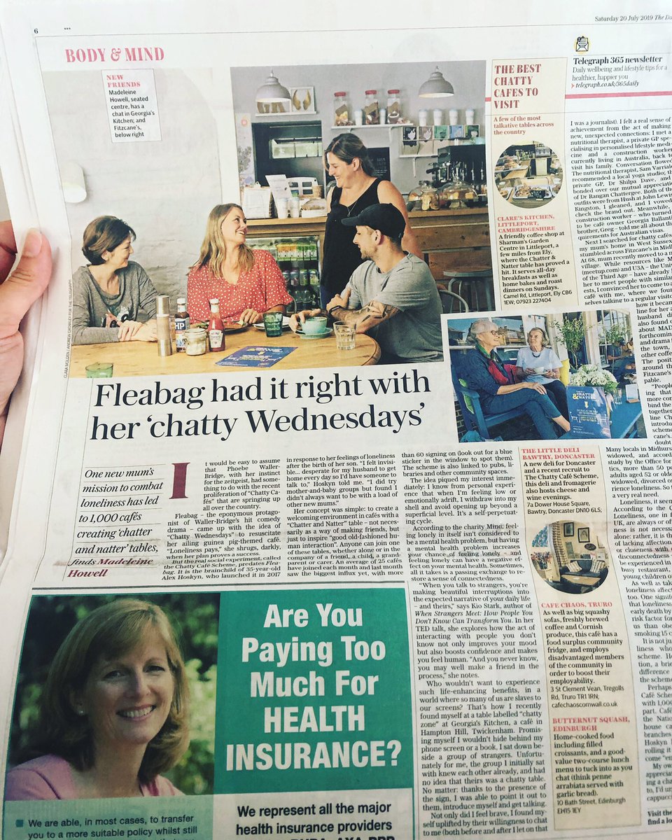 KitchenGeorgia1's tweet photo. Great article in today’s Daily Telegraph about @thechattycafe featuring @georgiaskitchen its great to get the word out about it! #dailytelegraph #chattycafe #lonliness #bringingpeopletogether #chattytable #cafe #coffeeshop #georgiaskitchen #hamptonhill https://t.co/C8NjeGwirU