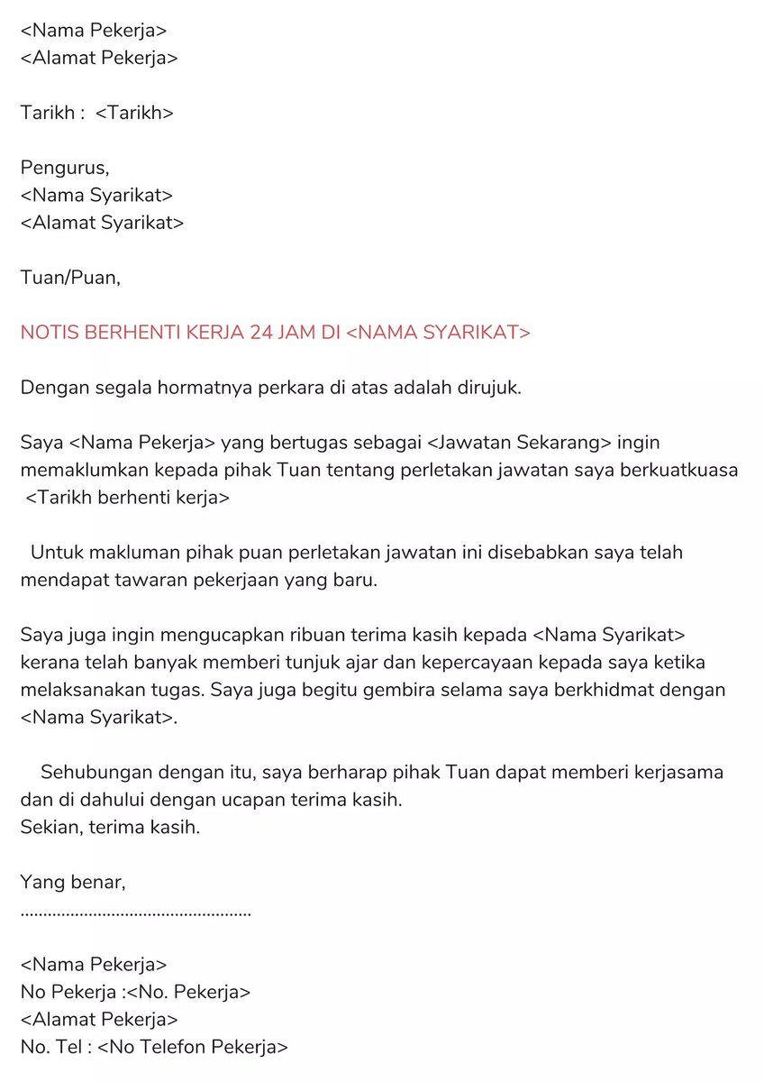 Notis Serta Merta Contoh Surat Berhenti Kerja Berbagi Contoh Surat