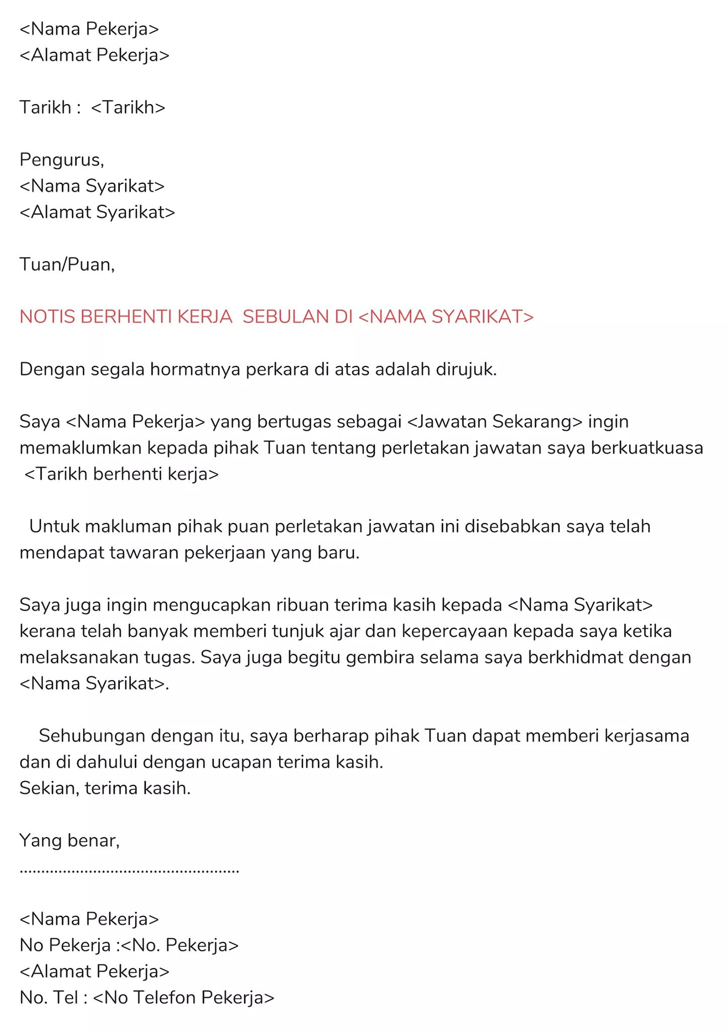 Contoh Surat Pergantungan Kerja Dari Majikan