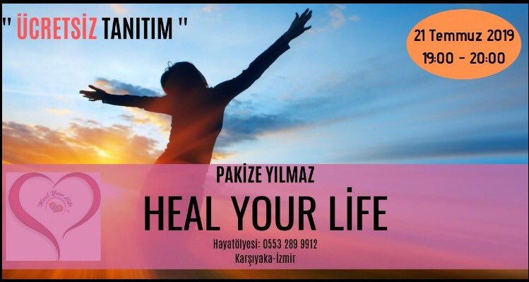 Hayatölyesi tarafından düzenlenen “Pakize Yılmaz ile Heal Your Life” 21 Temmuz Pazar günü İzmir Hayatölyesi’nde!
@AtolyesiHayat
Başvuru &amp; Bilgi : tifika.com/egitim/2797