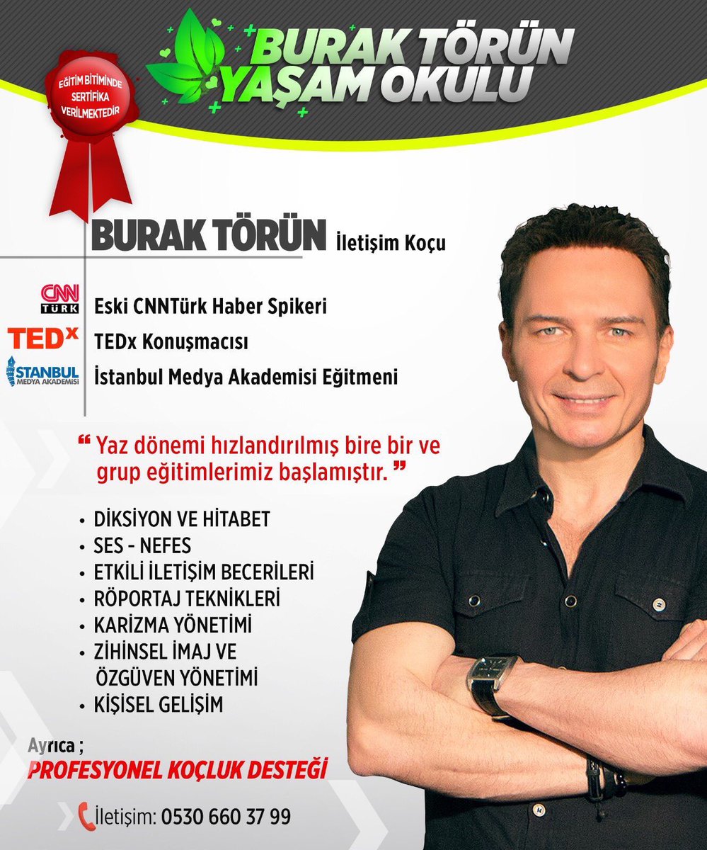 Burak Törün Yaşam Okulu tarafından düzenlenen “Burak Törün ile Diksiyon | Ses | Nefes Eğitimi” 22 Temmuz Pazartesi günü İstanbul Bostancı’da başlıyor!
<a href="/bbtorun/">Burak TÖRÜN</a>
Başvuru &amp; Bilgi : tifika.com/egitim/2800