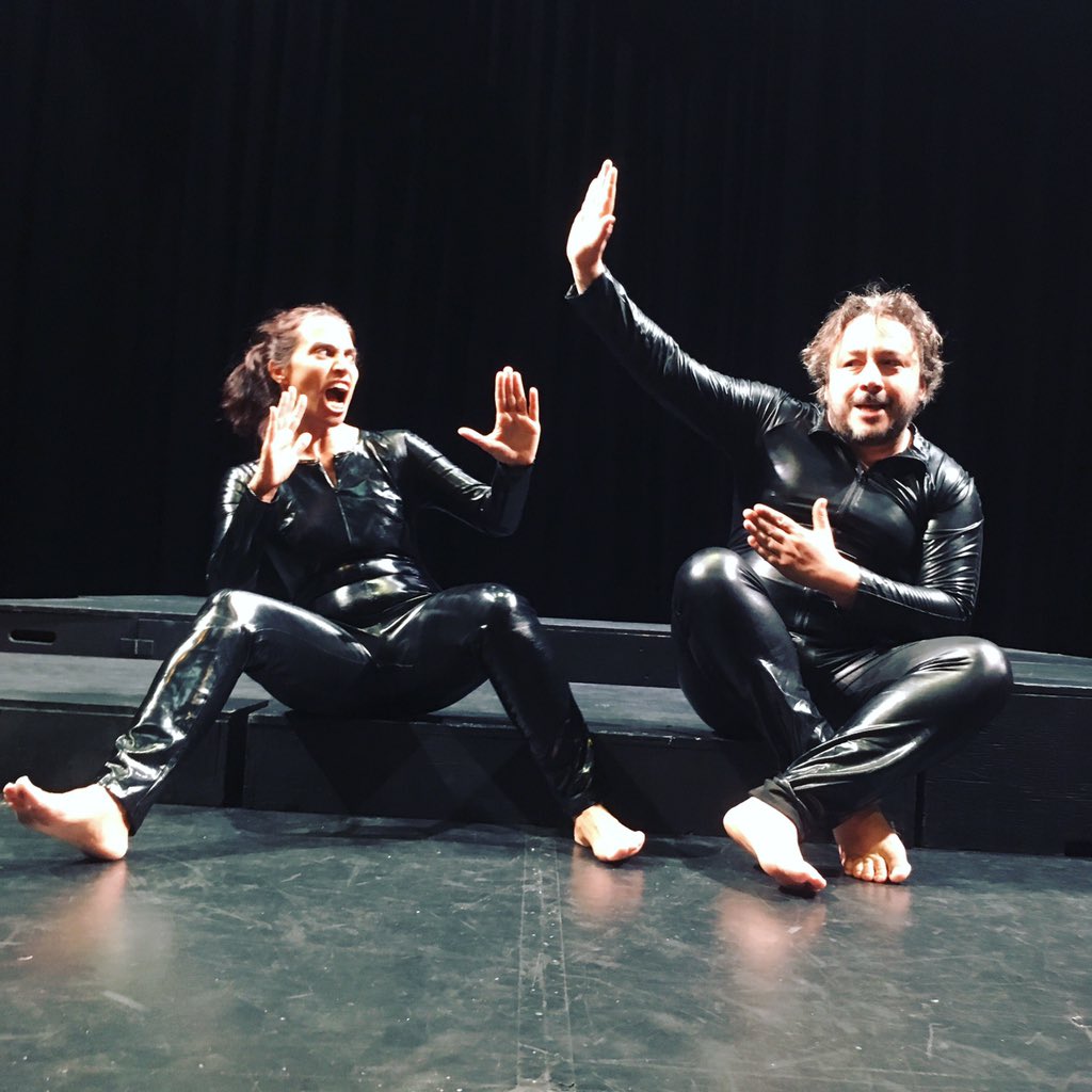 #SilviaGallerano & #StefanoCenci rehearsing @jerseyartscentre, day 4. #KungFu

Welcome to #HappyHour, a psychedelic new play about fascism and happiness @ThePleasance #EdFringe2019 10:15AM every day from 31st July. Book Now: bit.ly/2XNXRtp