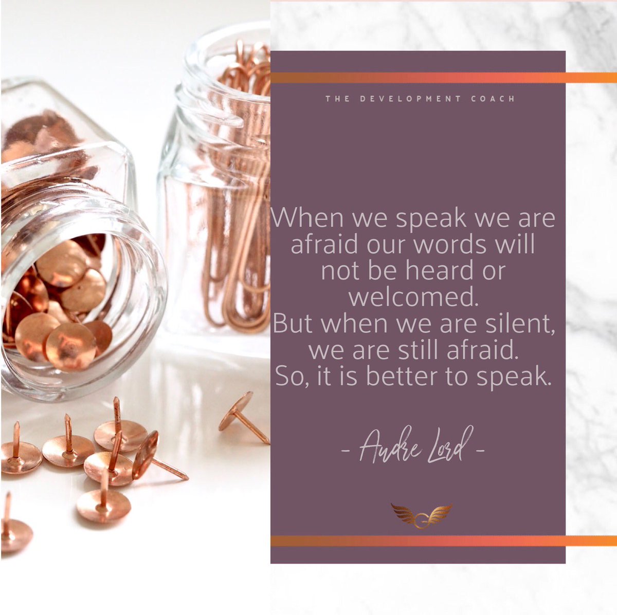 ChristinaGCoach's tweet photo. “When we speak we are afraid our words will not be heard or welcomed. But when we are silent, we are still afraid. So it is better to speak.” - Audre Lord
#careercoaching #londoncoach #personalcoach #personaldevelopment  #personalgrowth #leadershipdevelopment #executivecoach https://t.co/edJGiEm2aJ