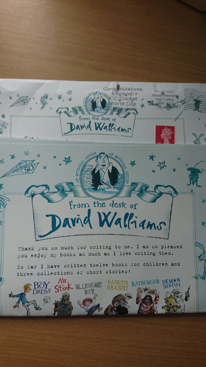 Many thanks for sending this so quickly <a href="/davidwalliams/">David Walliams HQ</a>. It arrived just in time to hand in as part of his school project.