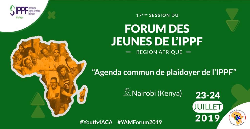 Le Forum Régional <a href="/yamafrica/">YAM/MAJ</a> <a href="/IPPFAR/">IPPFAR</a> se tiendra du 23 au 24 Juillet 2019 à Crown Plaza Hôtel à Nairobi au Kenya.

Thème: « Agenda commun de plaidoyer de l’IPPF »

Rejoignez la conversation  sur les plateformes sociales avec les hashtags #YAMForum2019 #Youth4ACA
