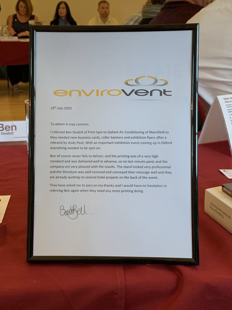 Was delighted to receive these two written testimonials  at BNI Parkside yesterday 😃😃

#printing #bni #printspin