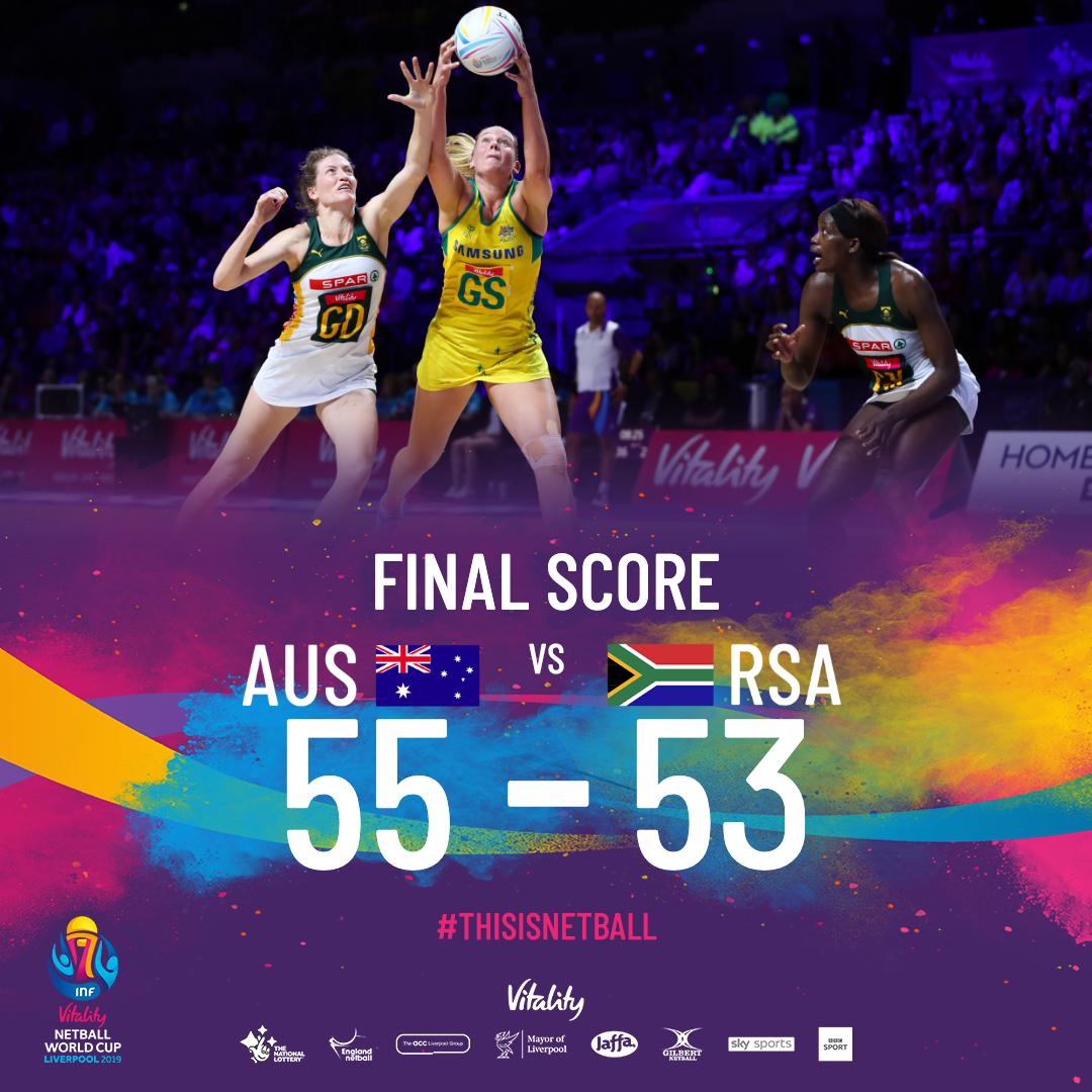 NetballWorldCup's tweet photo. Tight, tense, relentless... @AussieDiamonds are into the FINAL! 🇦🇺

A truly amazing game of netball 🙌

@CaitlinThwaites 💯 accuracy - your Player of the Match?

#ThisIsNetball https://t.co/4g5tpHBQde