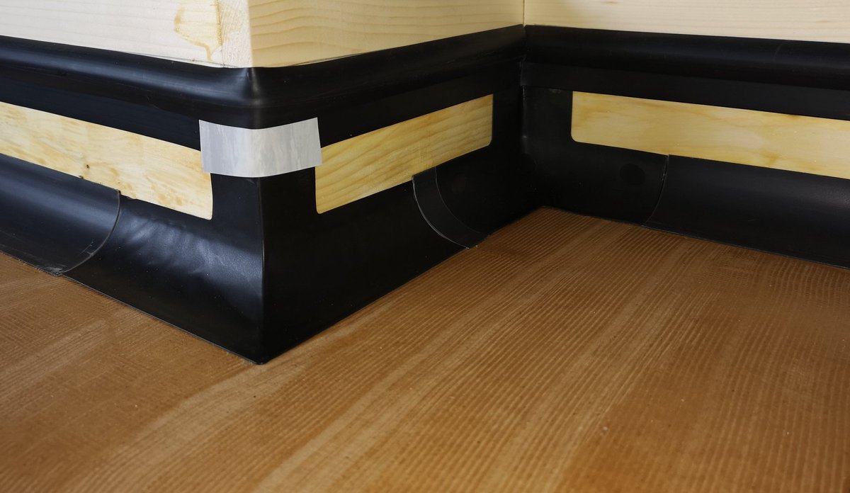 Mock up prepared using <a href="/QuantumFlooring/">Quantum Flooring</a> Cap &amp; Cove Floormitre System. Ready for <a href="/ForboFlooringUK/">Forbo Flooring UK</a> Step Aqua vinyl. <a href="/MPBAUK/">Modular and Portable Building Association (MPBA)</a> Smooth, consistent and uniform. Photos to follow. #floormitres