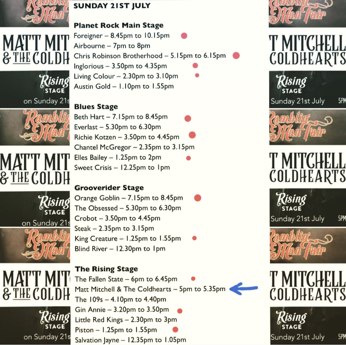 mmitchellonline's tweet image. When there are so many bands you want to see at the festival you are playing! Now that, is fuckin cool. #ramblinman #mattmitchellandthecoldhearts #musicfan