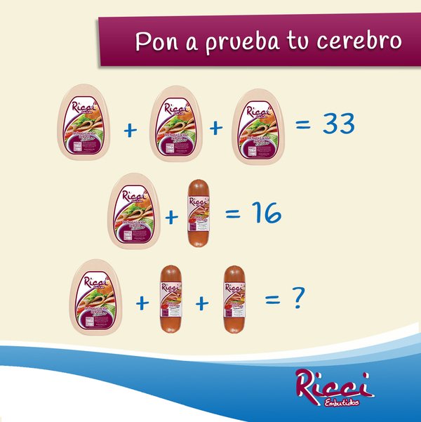EmbutidosRicci's tweet photo. Ponemos a prueba tu mente. 

Resuelve la siguiente operación matemática y dinos cuál es el resultad. Escribe  en los comentarios la respuesta correcta . 

#Ricci #VidaSaludable #Salud #JamonRicci #Familia #Venezuela #Valencia #Comida #Embutido #Juego #Trivia https://t.co/iBEcbyLZan