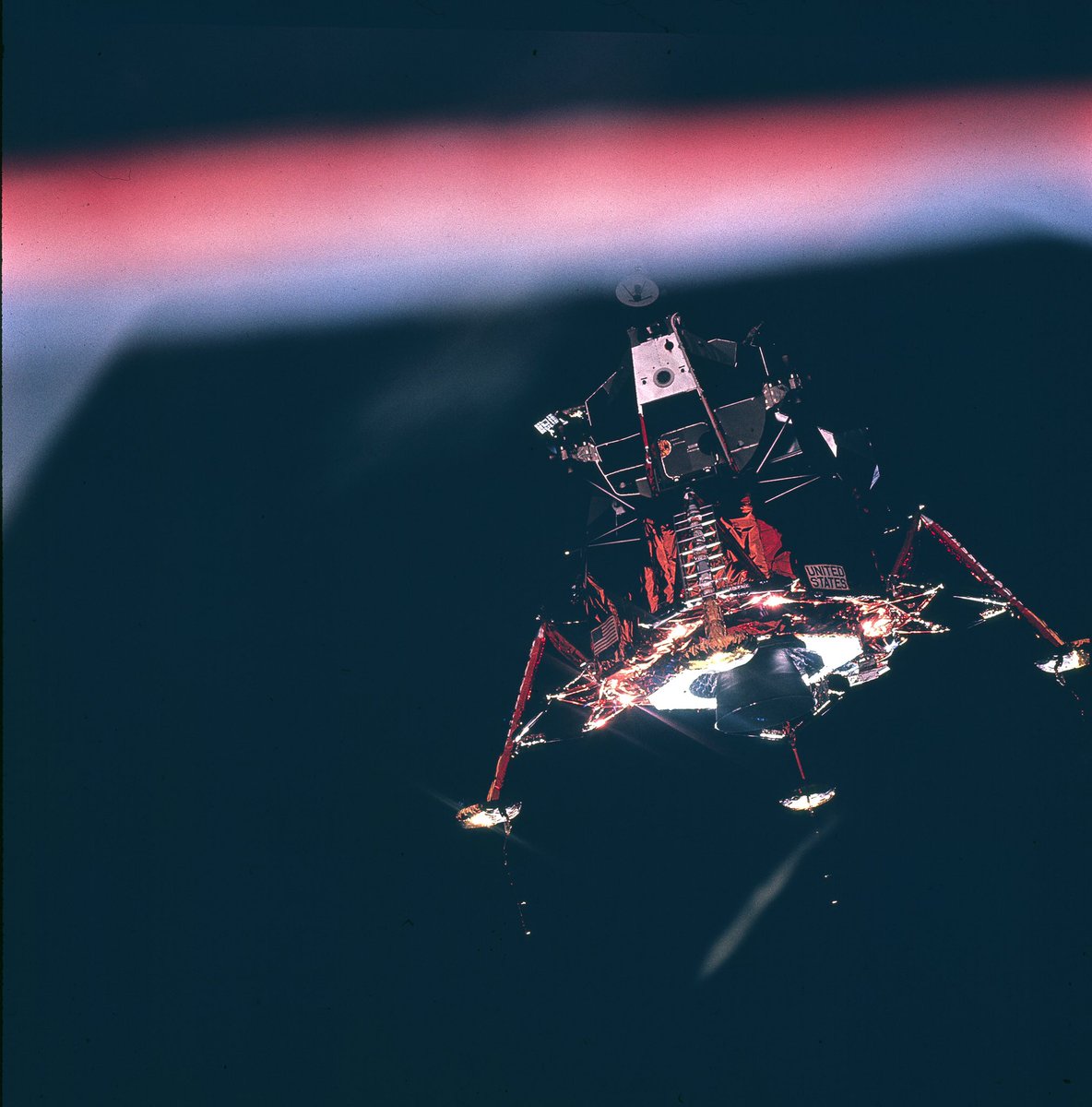 nextodayspace's tweet image. The Eagle has wings! Exactly 50 years ago Neil Armstrong and Buzz Aldrin started their historical descent in Eagle lander spacecraft, while Michael Collins stayed aboard the command module Columbia in lunar orbit // #NASA #ApolloSpaceProgram #Apollo11 #Apollo50th