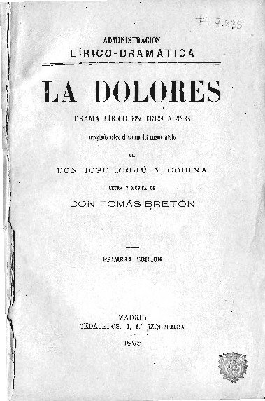 LOS ECOS DEL ROMANTICISMO ESPAÑOLTomás Bretón: precursor de la llamada "ópera española". La ópera constituye el hilo conductor de su carrera, aunque su intensa actividad le llevó a otros campos. Fue profesor y director del Conservatorio de Madrid. http://dbe.rah.es/biografias/9124/tomas-breton-hernandez