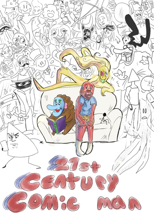 if you like my dumb comics and want to read more of them, consider my webcomic 21st century comic man. It's about anthropomorphized music., specifically roommates 21st century schizoid man, particle man, and nowhere man and their misadventures thru life   
https://t.co/tZKx6tQdBF 
