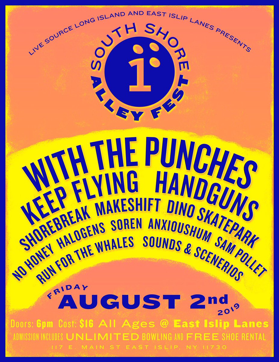 LIVESOURCELI's tweet image. •••SOUTH SHORE ALLEY FEST 1•••
••••••Friday August 2nd 2019•••••••
@withthepunches @KeepFlyingBand @Handxguns @ShorebreakNY @makeshift_li @DinoSkatepark @NoHoneyband  @SORENBANDLI @anxioushum @sampollet12 @RunWhales @HalogensNJ @soundsscenarios 
🎸🎳🎤 RT