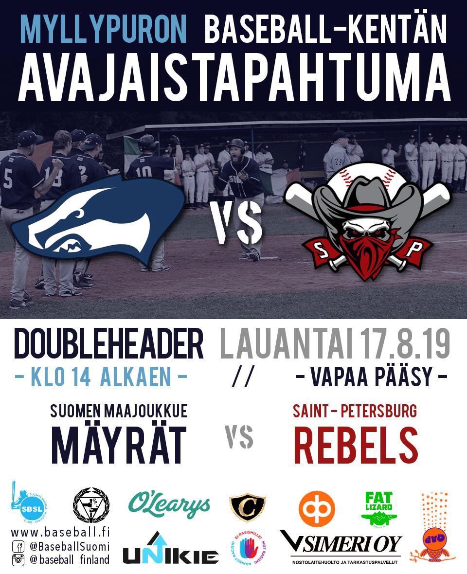 BaseballFinland's tweet photo. Myllypuro Baseball Field Grand Opening

🇫🇮 1st international regulation field

Sat. August 17 1pm->
🇫🇮 National Team vs 🇷🇺 St. Petersburg Rebels Gm 1 2pm

#baseballfi #mäyrät #бейсбол #rebelsspb #fieldofdreams #helsinki #finland #baseballeurope https://t.co/JoxVpZelyZ