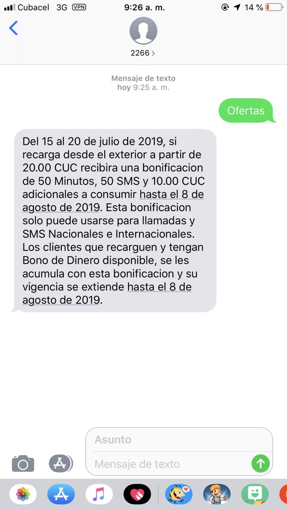 lis_mls's tweet photo. Sabías que puedes mandar un sms 📲al número 2266 de Asistencia a la Telefonía Móvil con el texto Ofertas y recibirá información sobre las ofertas disponibles en ese momento? @ETECSA_Cuba @etecsadtsur #CubaInformatiza #VamosporMás https://t.co/2gBssxgyGl