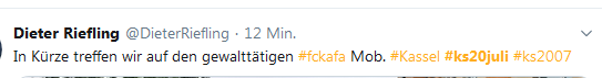 hirtlitschk4's tweet photo. Von »gewalttätig« schreibt der #Riefling, der 1998 einem Polizist das Nasenbein (StGB § 226, § 113) gebrochen hat und wegen diesem und weiteren Verbrechen (§ 86a StGB) und Volksverhetzung (§ 130 StGB) mehrfach vorbestraft ist.
https://t.co/et35Zz3OvN
#KS2007 #ks20juli https://t.co/iYSwTZWgfd