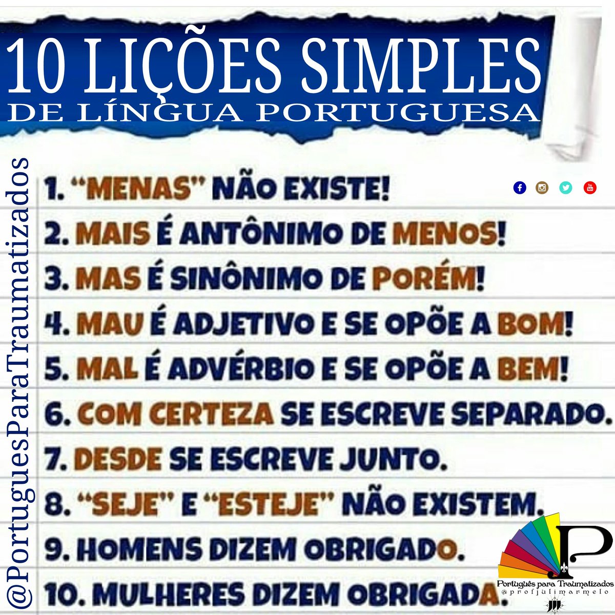 PortugSemTrauma's tweet photo. #PortuguesSemTrauma | https://t.co/l7E0qB048H | 10 #Lições #Simples de #Língua #Portuguesa
@PortugSemTrauma
#pm #alfacon #concurso #pmdf #pf #prf #concursospublicos #concurseiro #concursopublico #pcdf #pmsp #concurseira  #delegado #cesgranrio #cetro #idecan #iades #atépassar #fgv https://t.co/xWiVs1FSoS