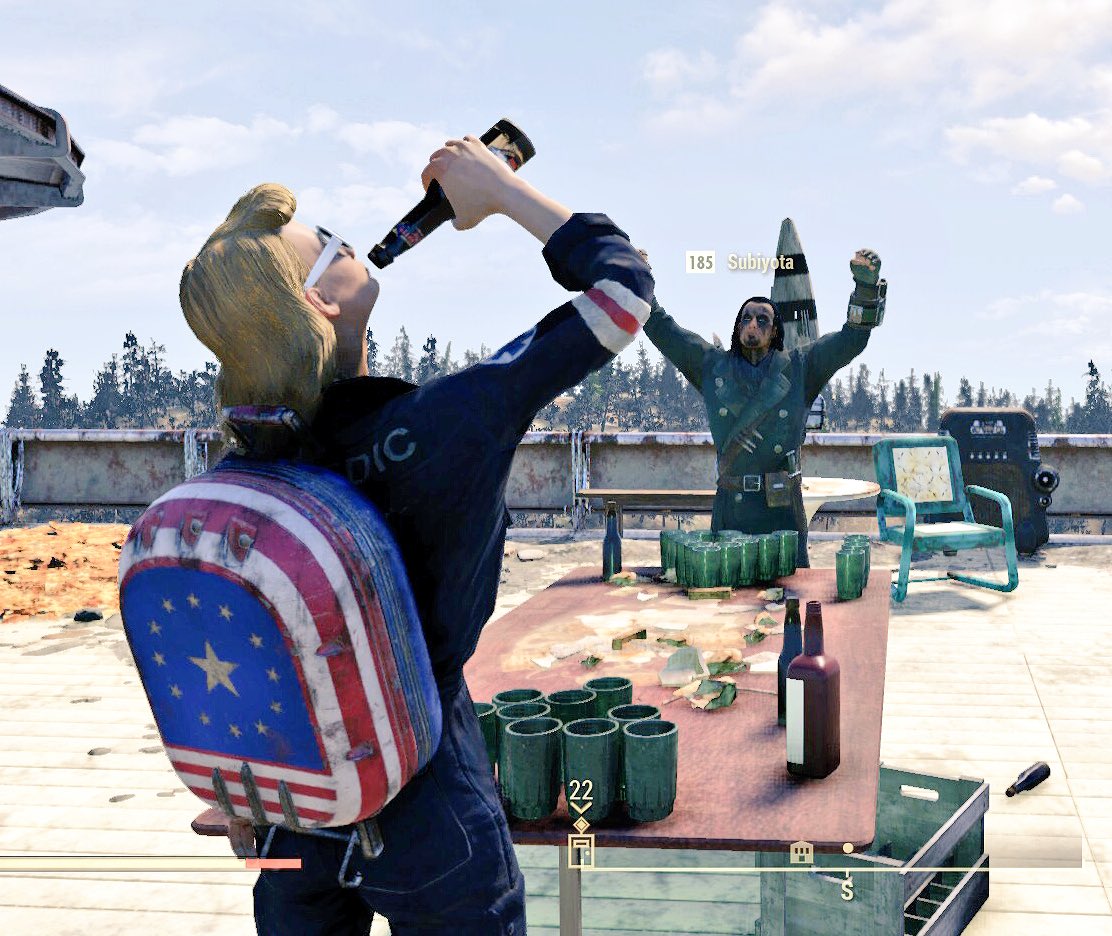 medic_wasteland's tweet photo. After the @HoaWasteland stream, it’s time for some R&amp;R with my #FalloutPhotoMobFam! Beer Pong, hot tubs (watch those hands @subiyota!) and just straight mobbing ❤️ #Falout76 @Fallout #76Fam #VaultFam https://t.co/rZedltmMn3