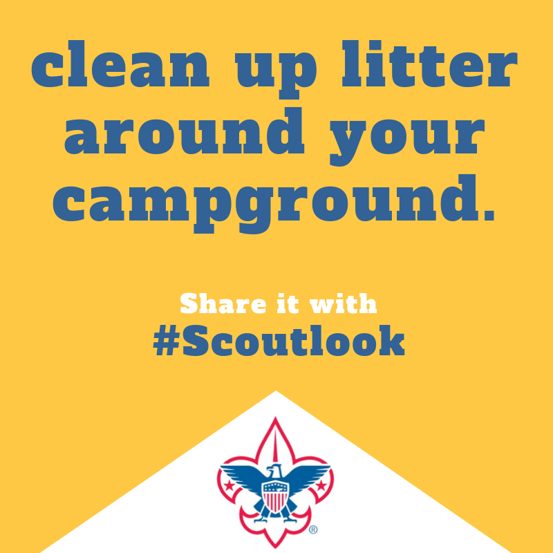 NorthernStarBSA's tweet image. #scoutlook on life: Next time you go camping, take a walk around the campground and surrounding forest with a trash bag and stick to pick up any litter others have left behind. #goodturn