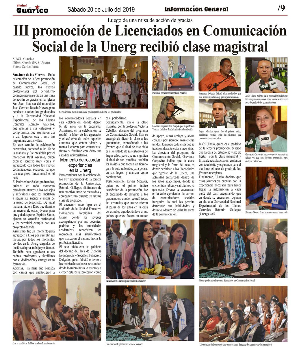 OficialUnerg's tweet photo. 📣 En #CiudadGRC #Pag 9 ▶ III #Promocion de Licenciados en #Comunicación #Social de la #unerg recibió #Clase Magistral ◀ #20Julio @NicolasMaduro @jlberroteran @rmenendezp @jaarreaza https://t.co/qqNfyXxS2s