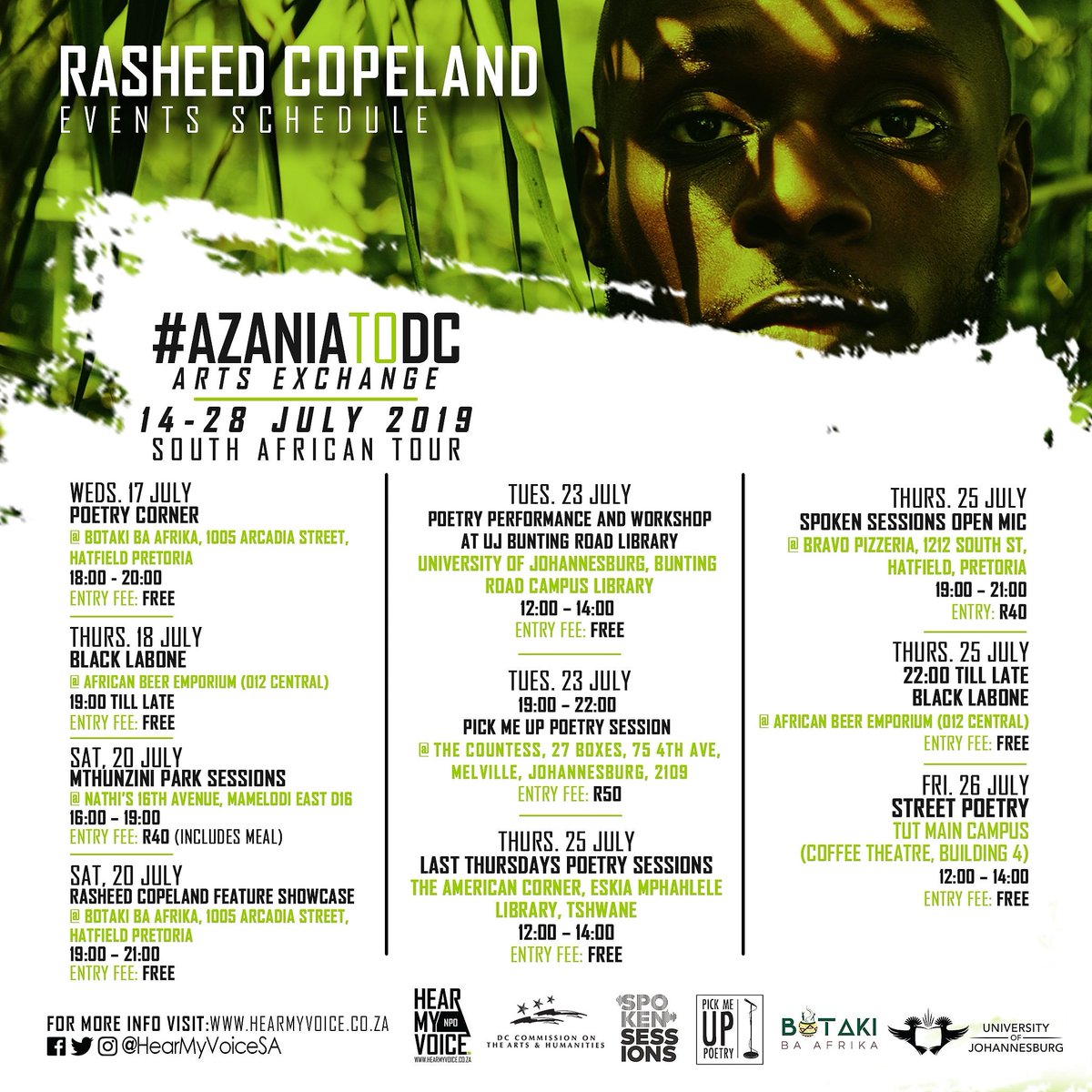 HearMyVoiceSA's tweet photo. We are still deep within the #AzaniaToDC Exchange

Do come catch Rasheed Copeland at your nearest venue in Tshwane and Johannesburg https://t.co/2G0P37GDwj