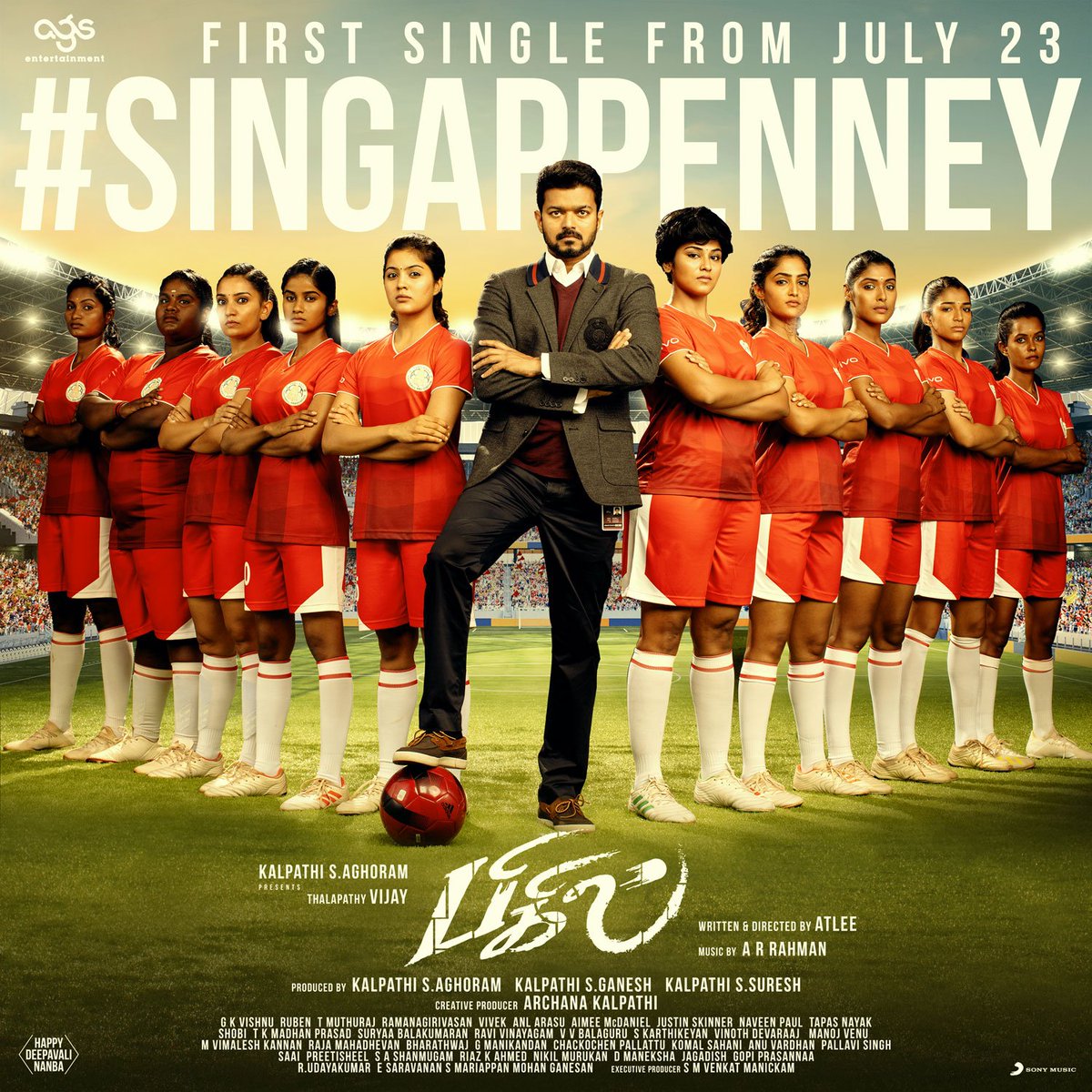 StudentsWingTVM's tweet photo. The first outstanding #Singappenney single from #Bigil releases on July 23rd! Get ready for this immensely powerful @arrahman track! 🥁🔥🤩

#BigilPodalaama 

@actorvijay @StudentsWingTVM https://t.co/F5mWtRePEe